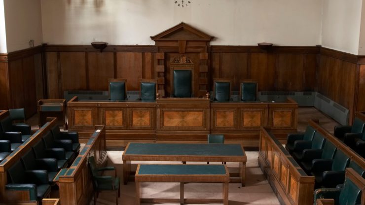 A dignified courtroom setting, exuding authority and professionalism, ready for advocacy and justice.