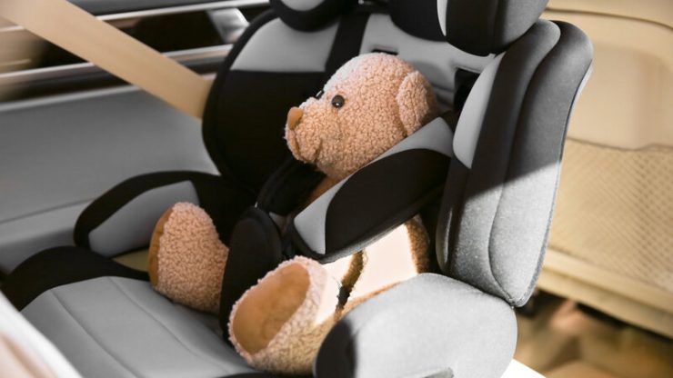 teddy bear in car seat