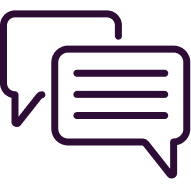 Two overlapping speech bubbles symbolizing open and supportive communication.