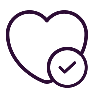 Simple heart with checkmark symbolizing care, trust, and reliable advocacy.