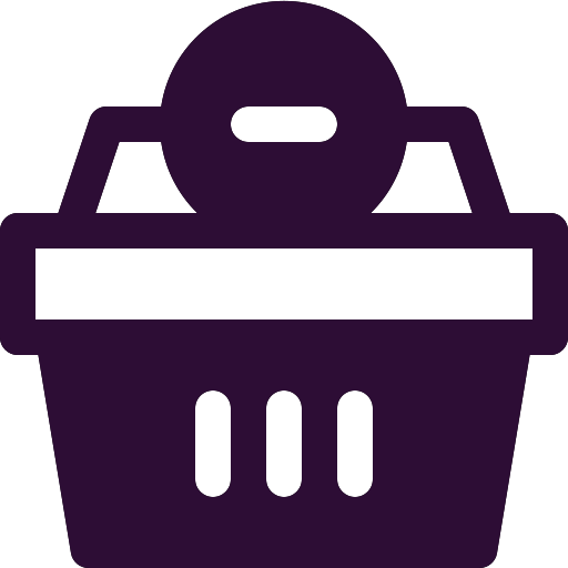 Dark purple icon of a trash bin with a handle and ventilation slits, symbolizing removal or deletion.