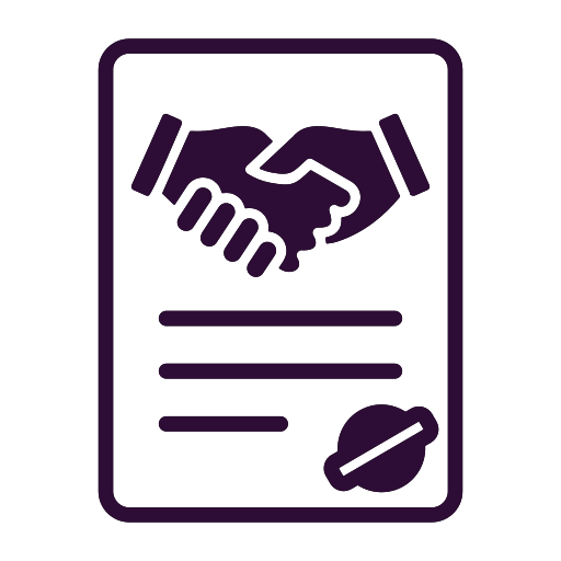 Document featuring a handshake symbol above agreement text and a signature seal, representing trust and commitment.